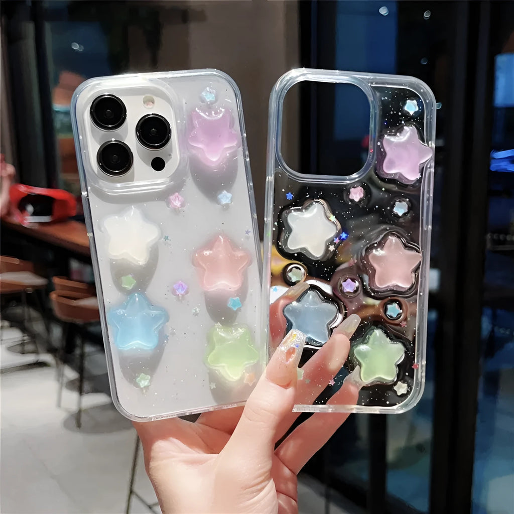 Three-dimensional star luminous silicone phone case in XINGX colour for iPhone with fall protection