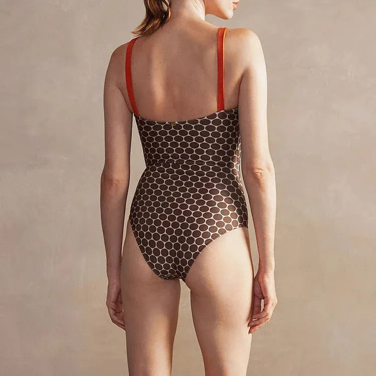 Women's dot print one-piece swimsuit with matching wrap skirt, polyester fabric, European and American style
