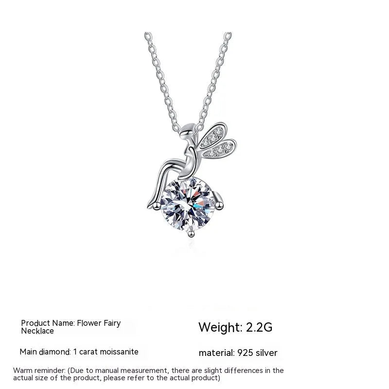 FARCENT moissanite necklace with 1 karat pendant and cartoon design on 925 silver cross chain