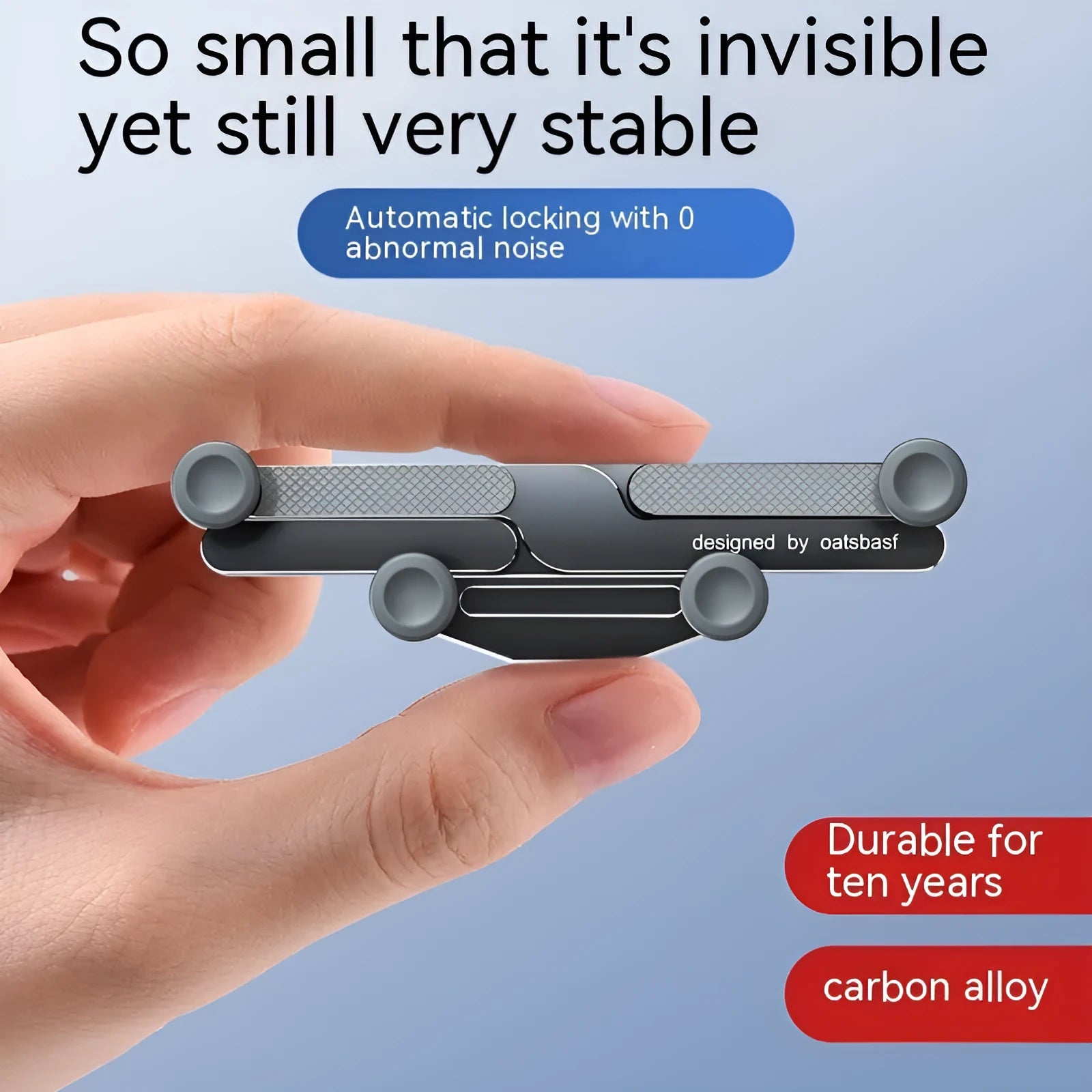 Invisible alloy car phone holder mounted on vehicle air vent in black colour option