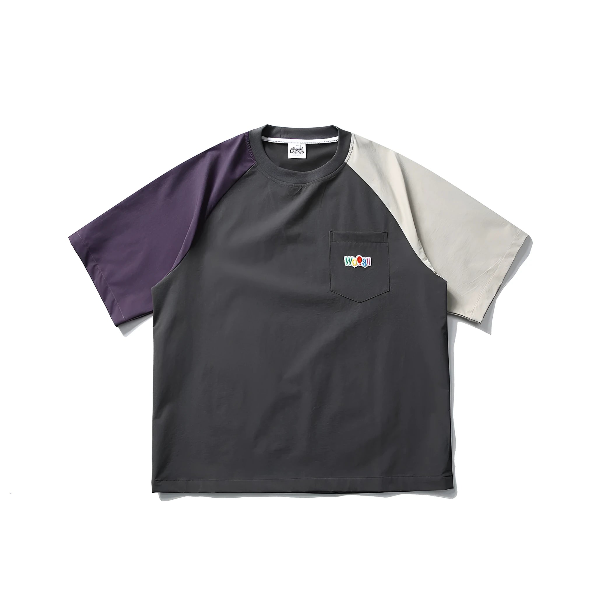 Dark grey men's t-shirt with contrasting colour raglan sleeves in loose fit