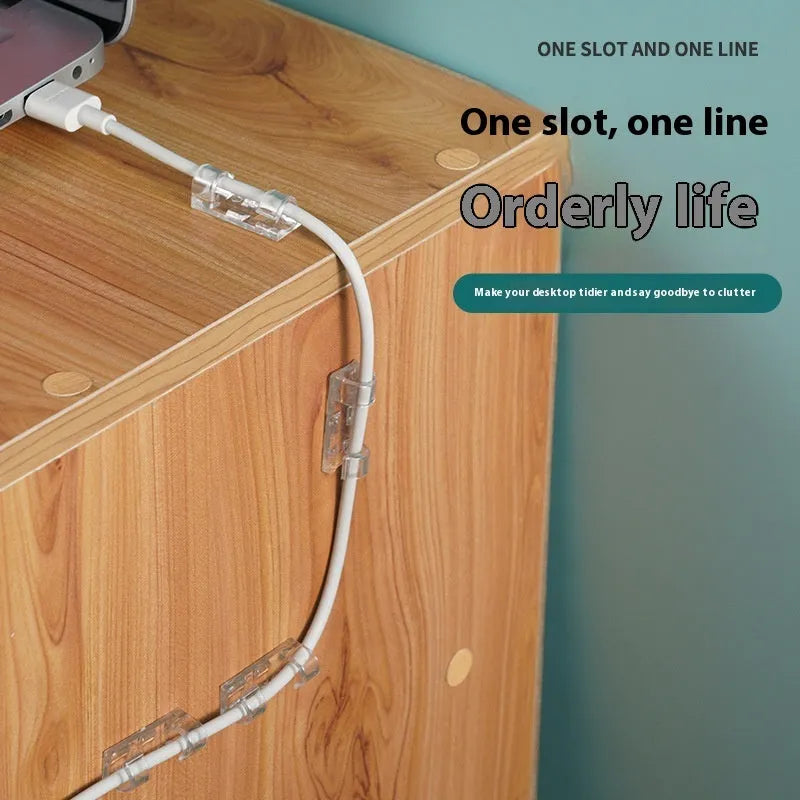 Transparent self-adhesive plastic cable management clips in a pack of 20 pieces.