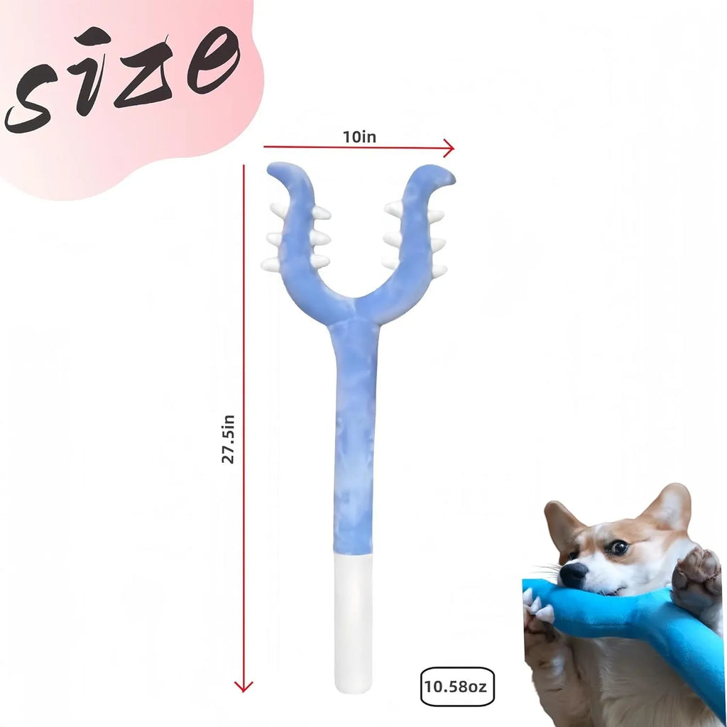 Blue plush cat wand toy with 70cm length showing soft exterior and foam-filled head section