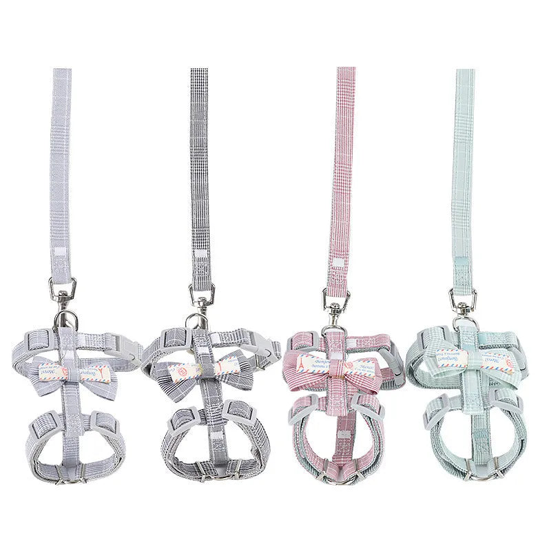 Cat bow pulling rope anti breaking loose adjustable in polyester four colours gray green pink light gray