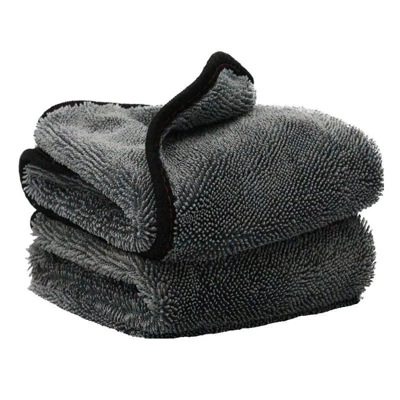 Grey microfiber car wash towel lying flat, showing its 40x40cm square size.