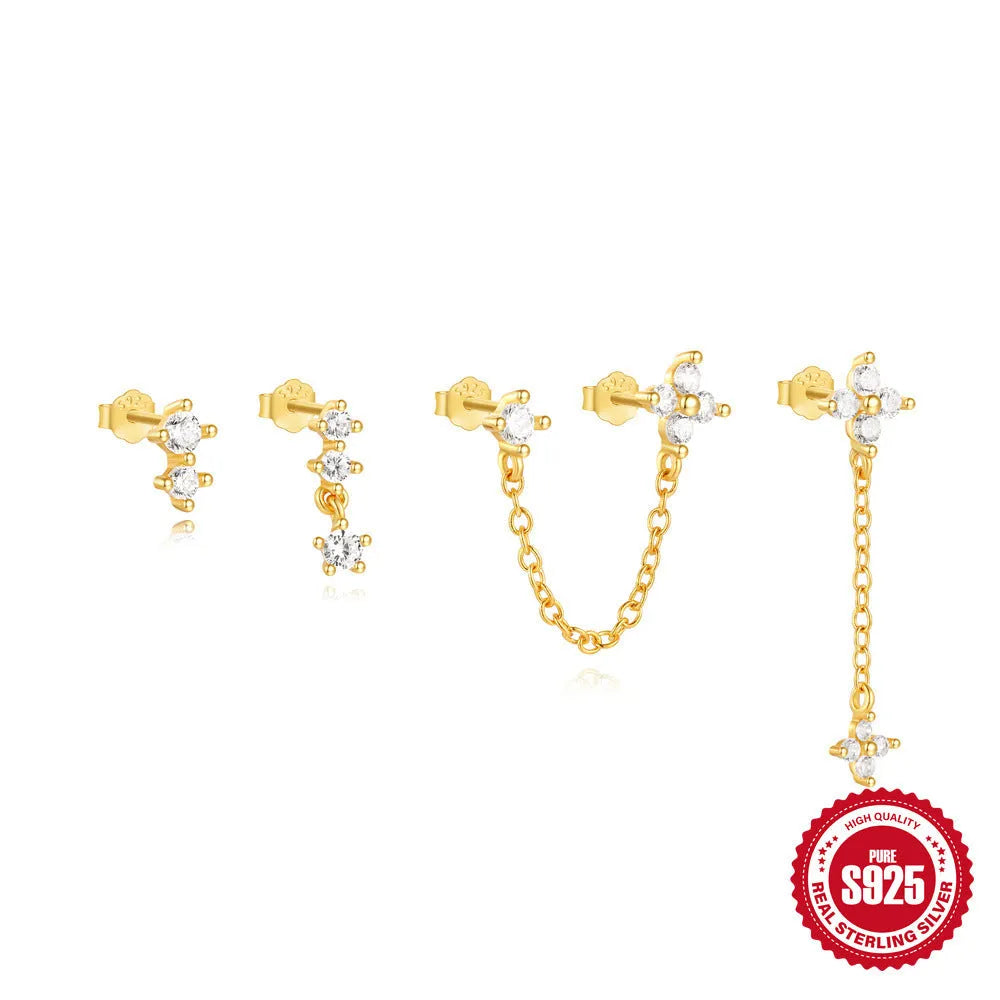 S925 sterling silver earrings with geometric clover petal design in gold tone finish