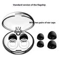 Noise reduction sleep earplugs in gold, silver, transparent, purple, and rose gold colours with a storage box