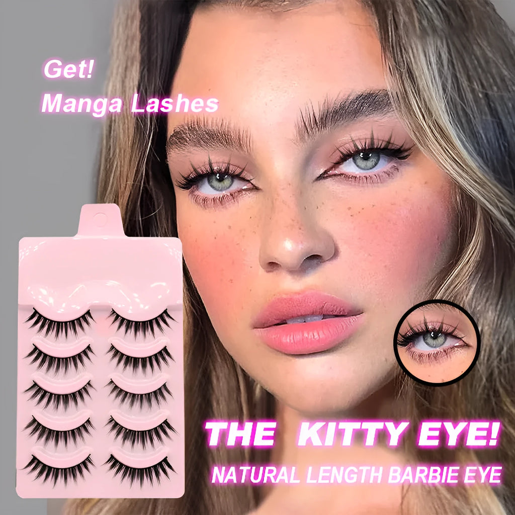 Set of three styles of black manga false eyelashes on plastic packaging