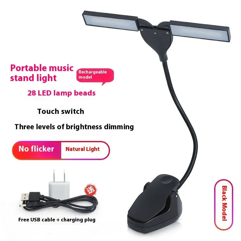 Rechargeable music stand lamp with 28 LED lights in black, pink or white colours