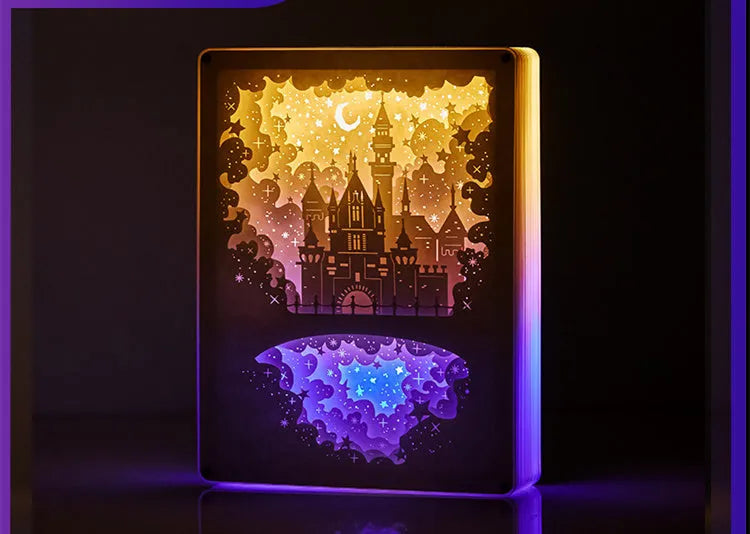 USB-powered bedside night light with three-dimensional paper carving design and remote control