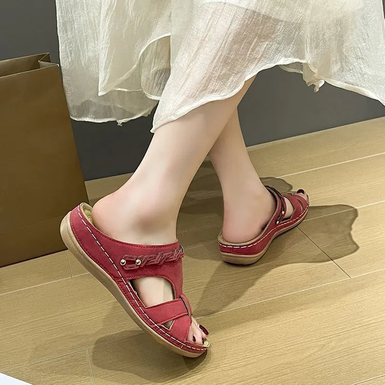 Waistline wedge slippers women's lightweight summer PU upper rubber sole round toe available in multiple colours sizes 36 to 43