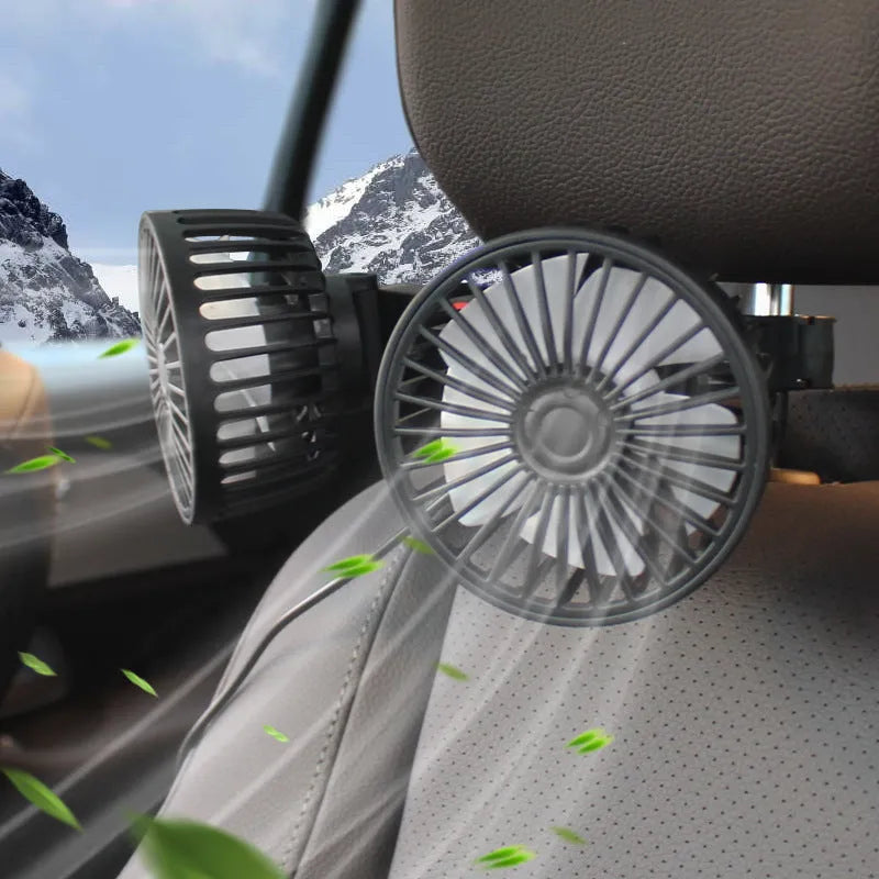 Black car USB rear pillow single head electric fan with adjustable wind settings