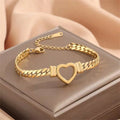 Gold personalised love chain necklace bracelet set with heart pendant on Cuban chain