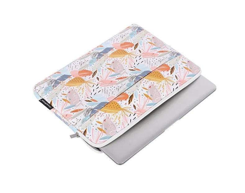 White 14-inch waterproof laptop sleeve made from PU leather for portable computer protection.