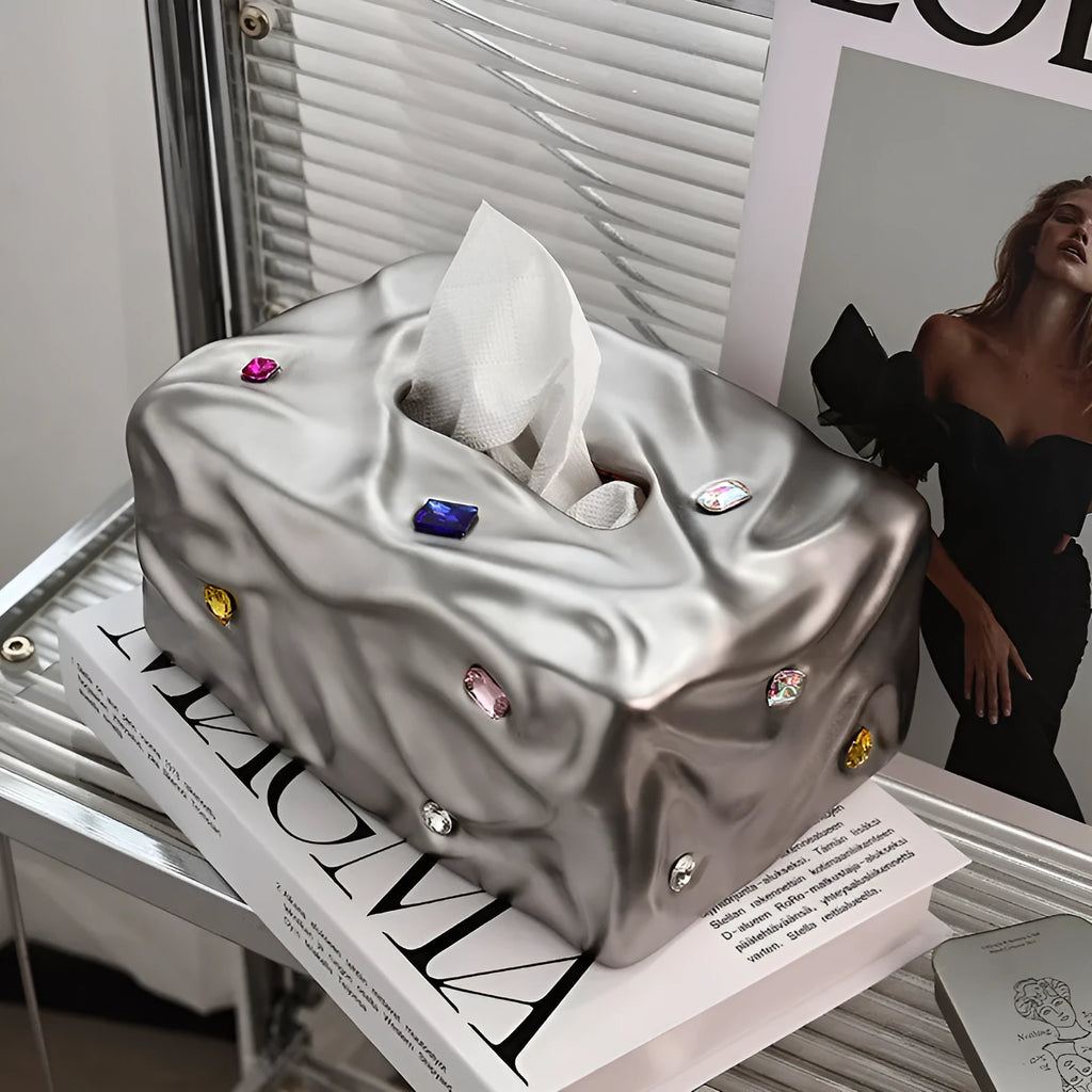 Ceramic tissue box with matte finish in white or silver options for household tissue storage