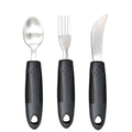 Stainless steel adaptive tableware with rubber handle grips for elderly eating assistance