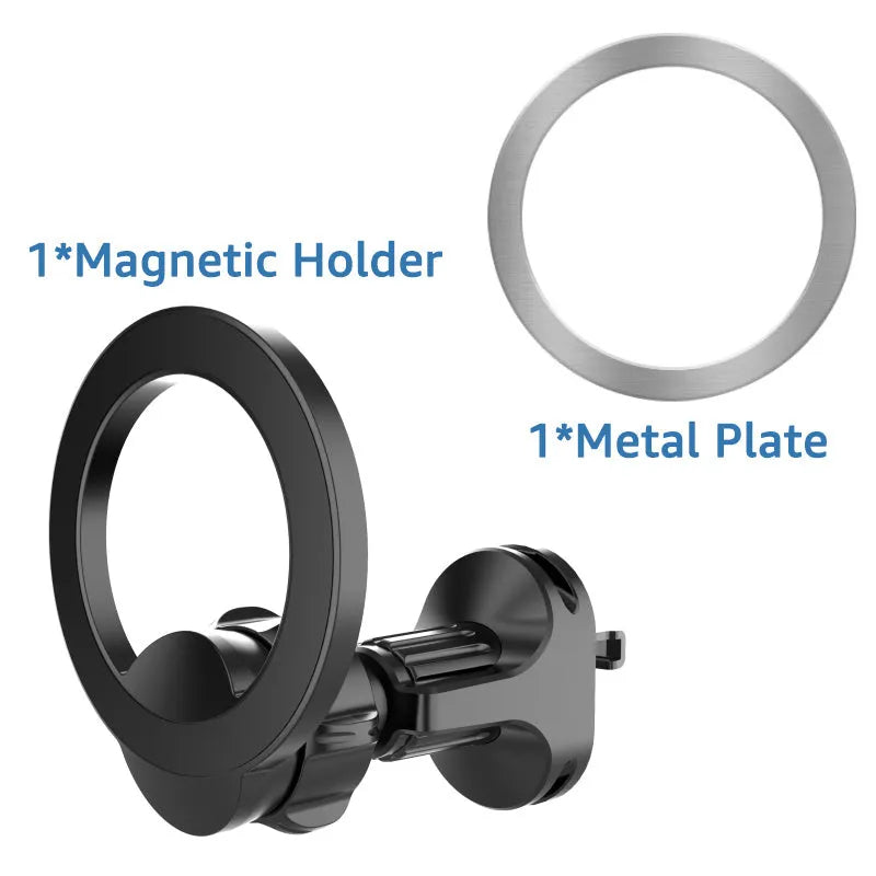 Black magnetic car air vent phone holder with O-ring bracket for mobile devices up to 6.8 inches