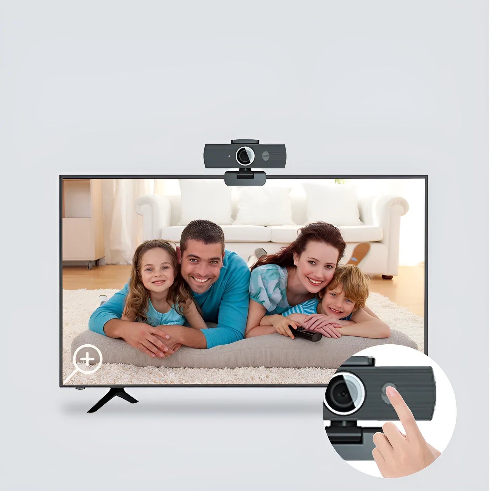 Black 4K USB webcam with auto focus, shown with its magnetic privacy cover and 1.7-metre cable.