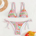 Women's lace-up split swimsuit with backless design and high-cut briefs in picture colour