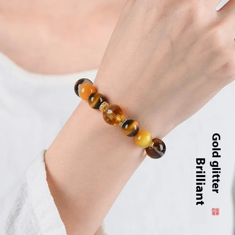 Women's natural yellow tower artificial crystal bracelet with 10mm string beads