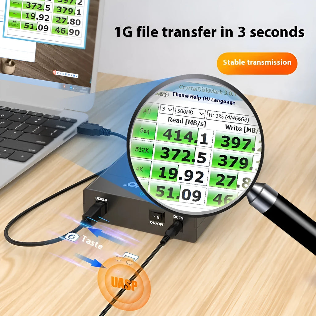 USB 3.0 external hard drive enclosure for 3.5 inch SATA disks with sliding cover