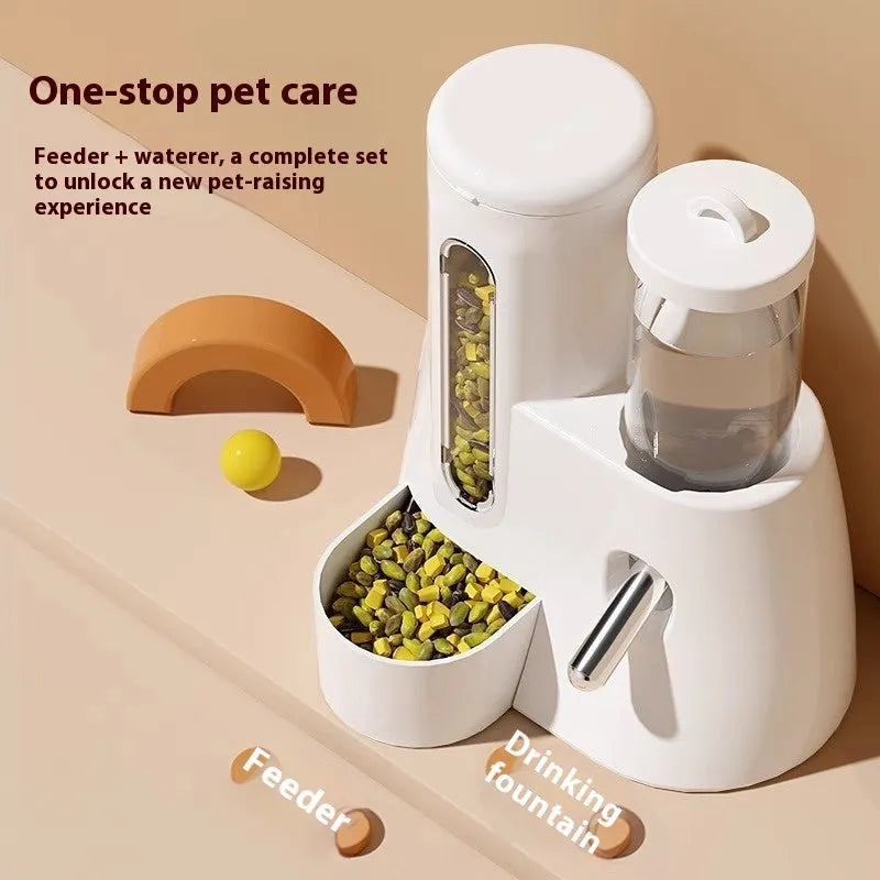 White, blue, and pink hamster automatic drinking water feeder and food basin for dwarf hamsters.