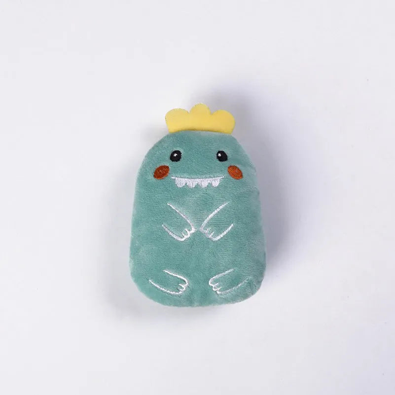 Small brown plush cat toy with catnip for chewing and interactive play.