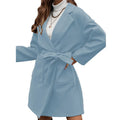 Minimalist long sleeve lapel button coat with belt and split hem in light blue colour