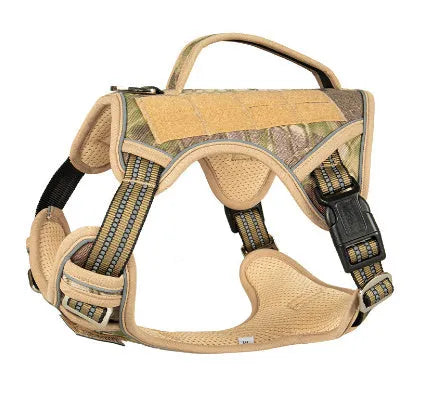 Tactical oxford cloth chest strap harness for a working dog in olive green colour