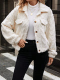 Women's ivory white double-sided plush button cardigan with regular sleeves