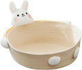 Woven cotton rope cat bed basket with integrated scratch pad in bear design