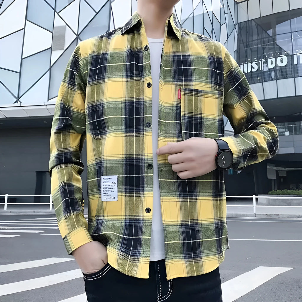 Men's Warm Thickened Cotton Cardigan Plaid Shirt Korean Slim Fit Coat Trendy Handsome for Leisure Wear in Multiple Colours and Sizes M-3XL