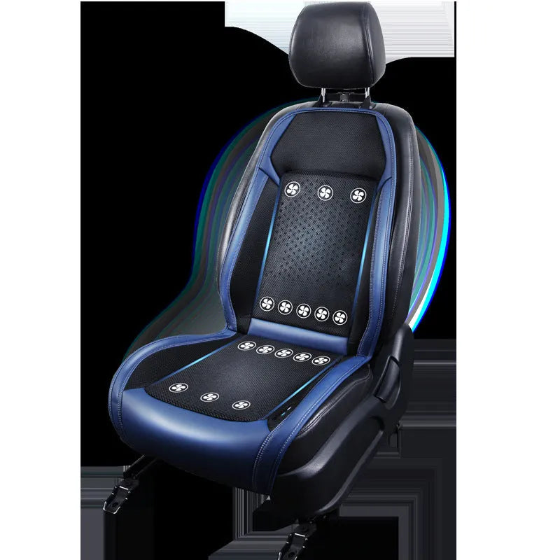 Black car seat cooling pad with ventilation system and USB connection cable
