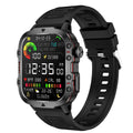QX11 smartwatch with black zinc alloy case and TFT touch screen displaying heart rate data.