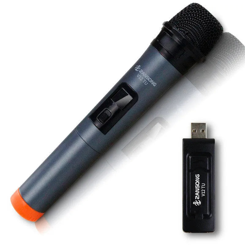 Black Wireless Microphone V12 handheld dynamic microphone with USB receiver and accessories
