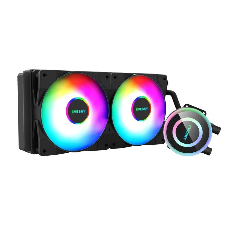 Aluminium CPU liquid cooling radiator with fan, shown in 120mm, 240mm, and 360mm size options.
