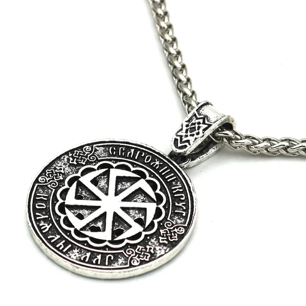 Lunavin ODing text logo pendant necklace on an antique silver snake bones chain