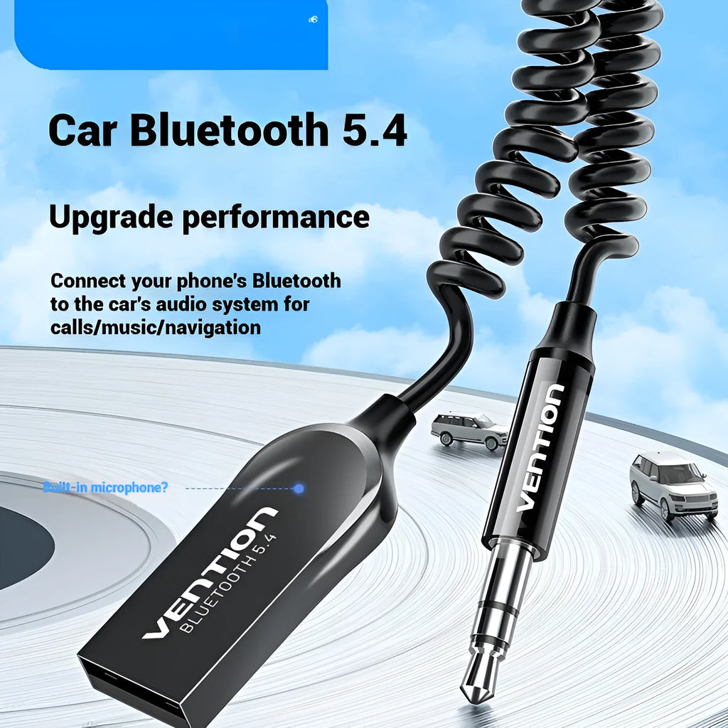 NAI USB car Bluetooth audio receiver with zinc alloy USB connector and copper 3.5mm jack with spring wire PU cable
