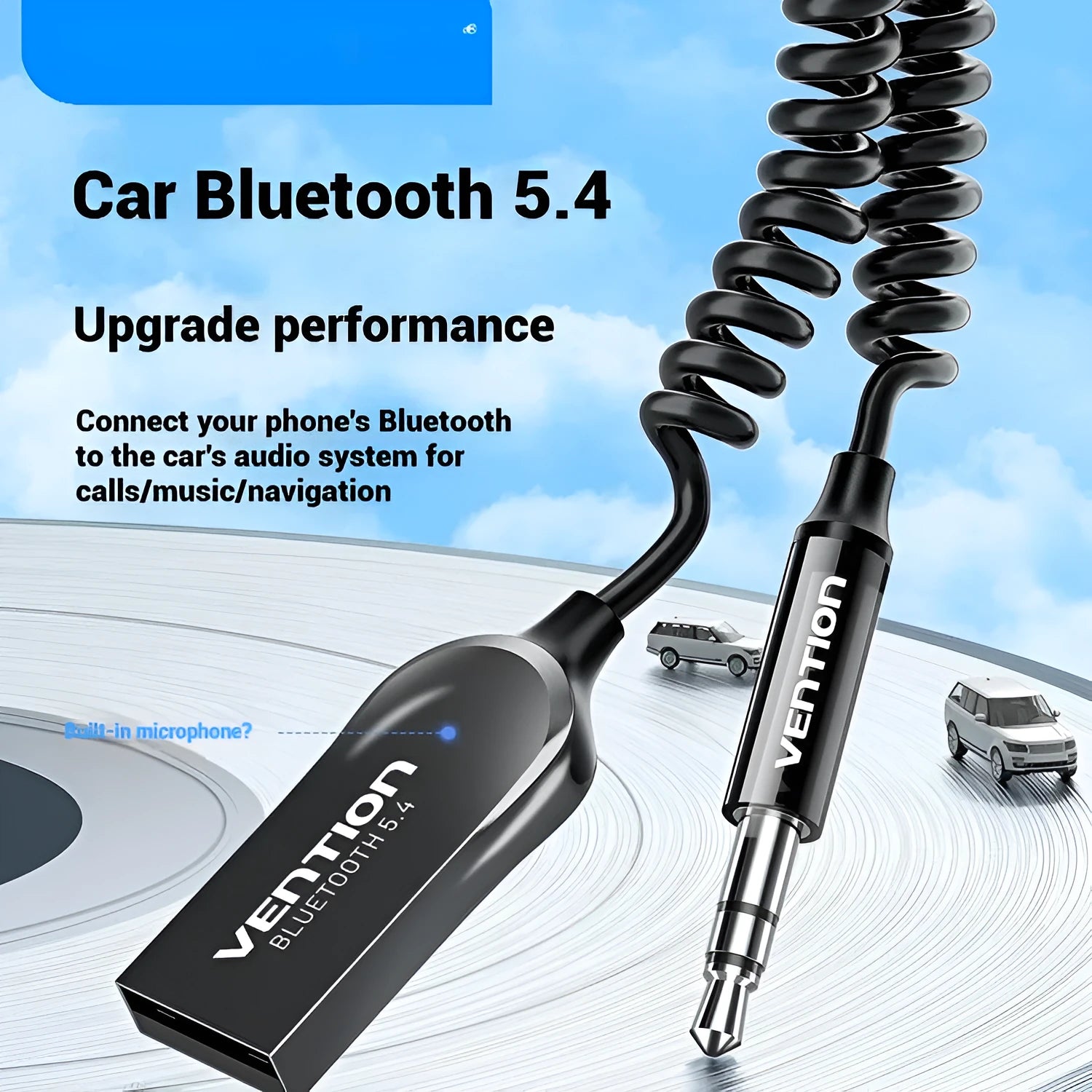 NAI USB car Bluetooth audio receiver with zinc alloy USB connector and copper 3.5mm jack with spring wire PU cable