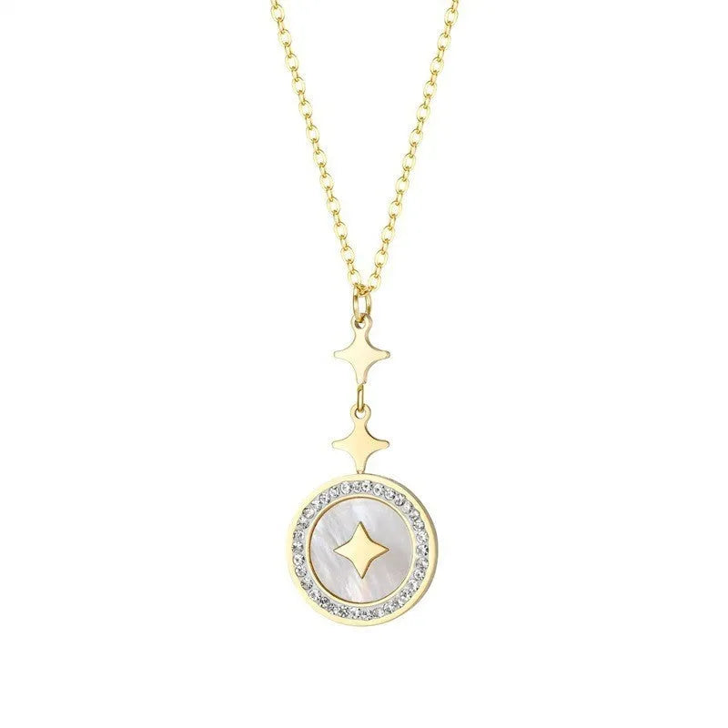 Women's titanium steel necklace with hexagonal star geometric pendant on O-ring chain