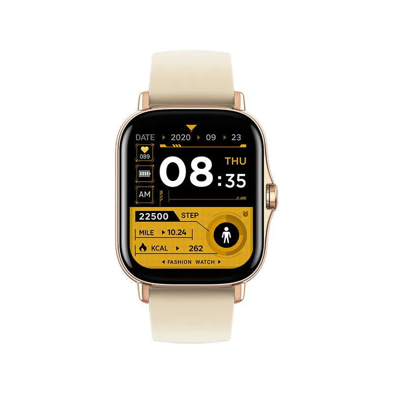 GT20 smartwatch in black or gold with alloy case and silicone strap showing 1.75-inch screen.