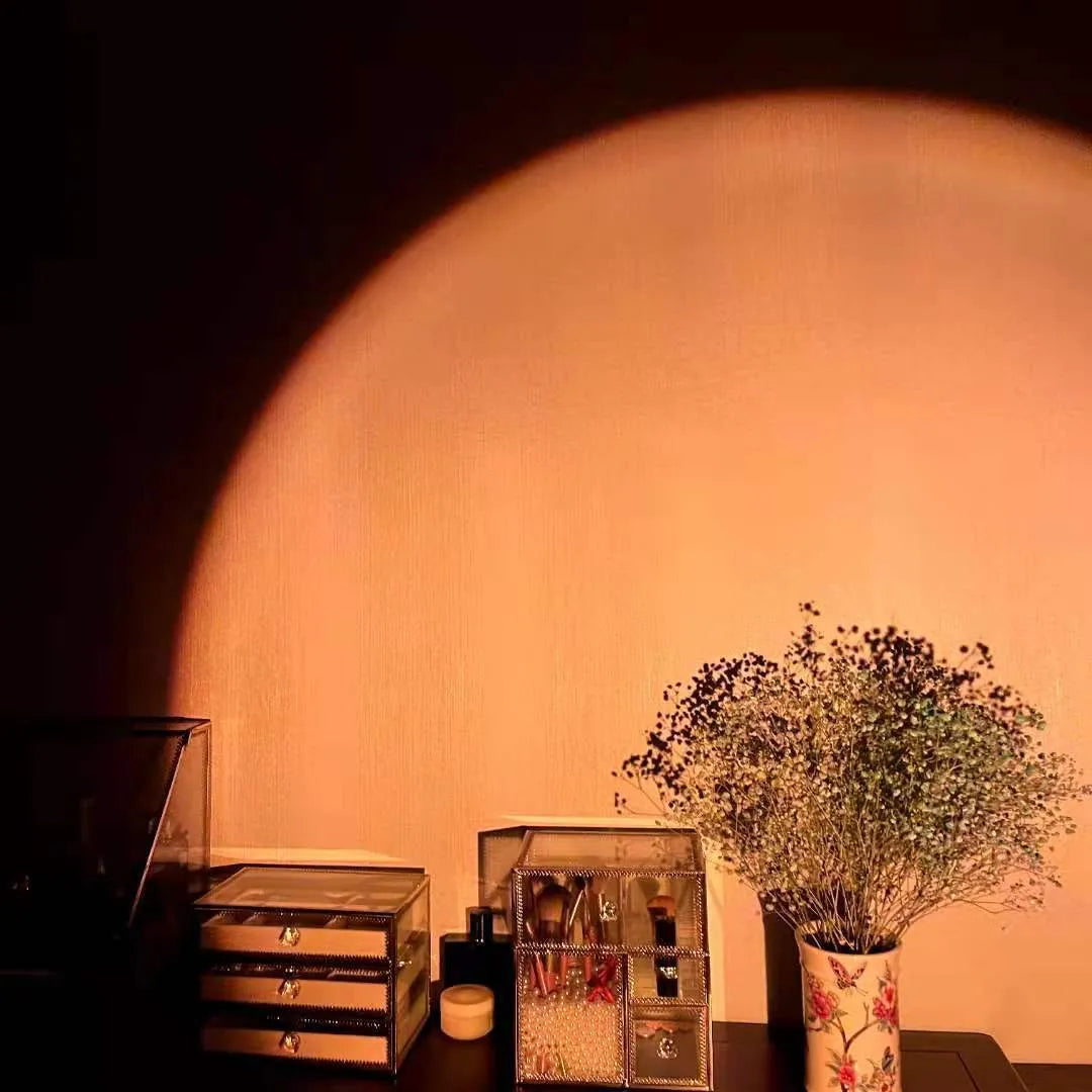 Sunset red USB rechargeable sunset lamp with rainbow projection capability