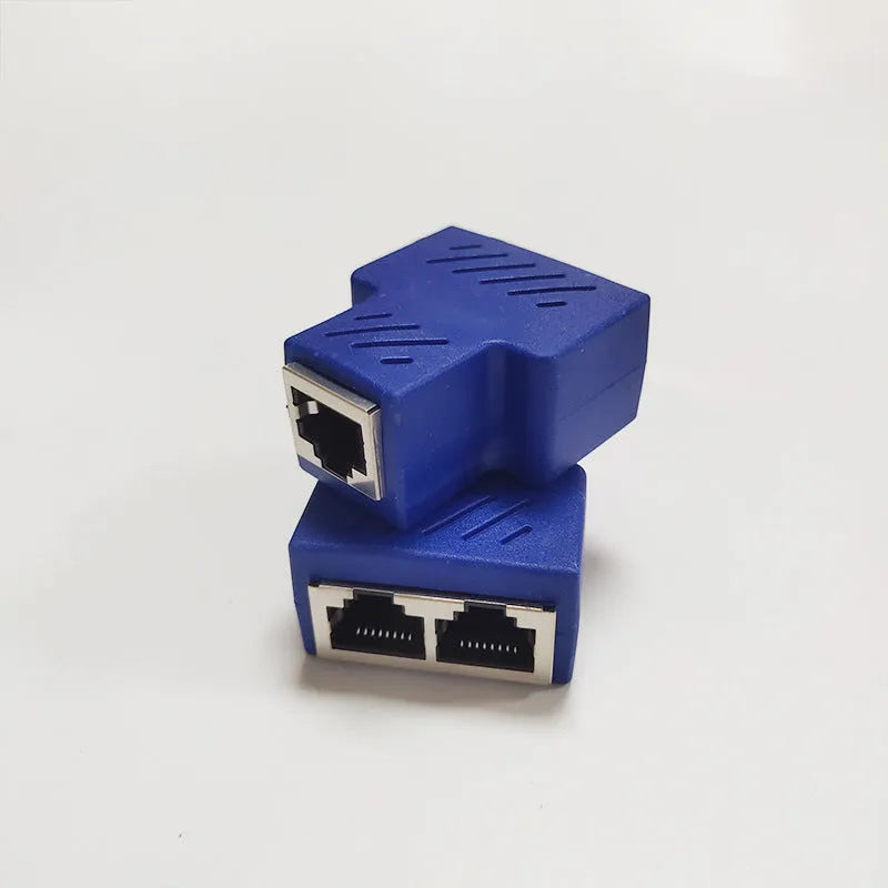 RJ45 network cable splitter adapter in multiple colours with three-way tee design