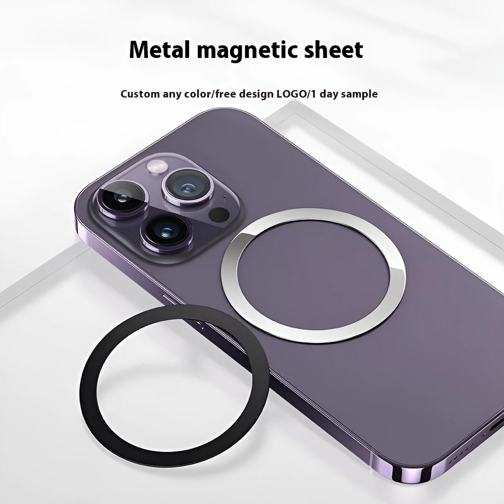 Magnetic ring phone holder in 430 stainless steel, 45x55x5mm, black finish on phone case