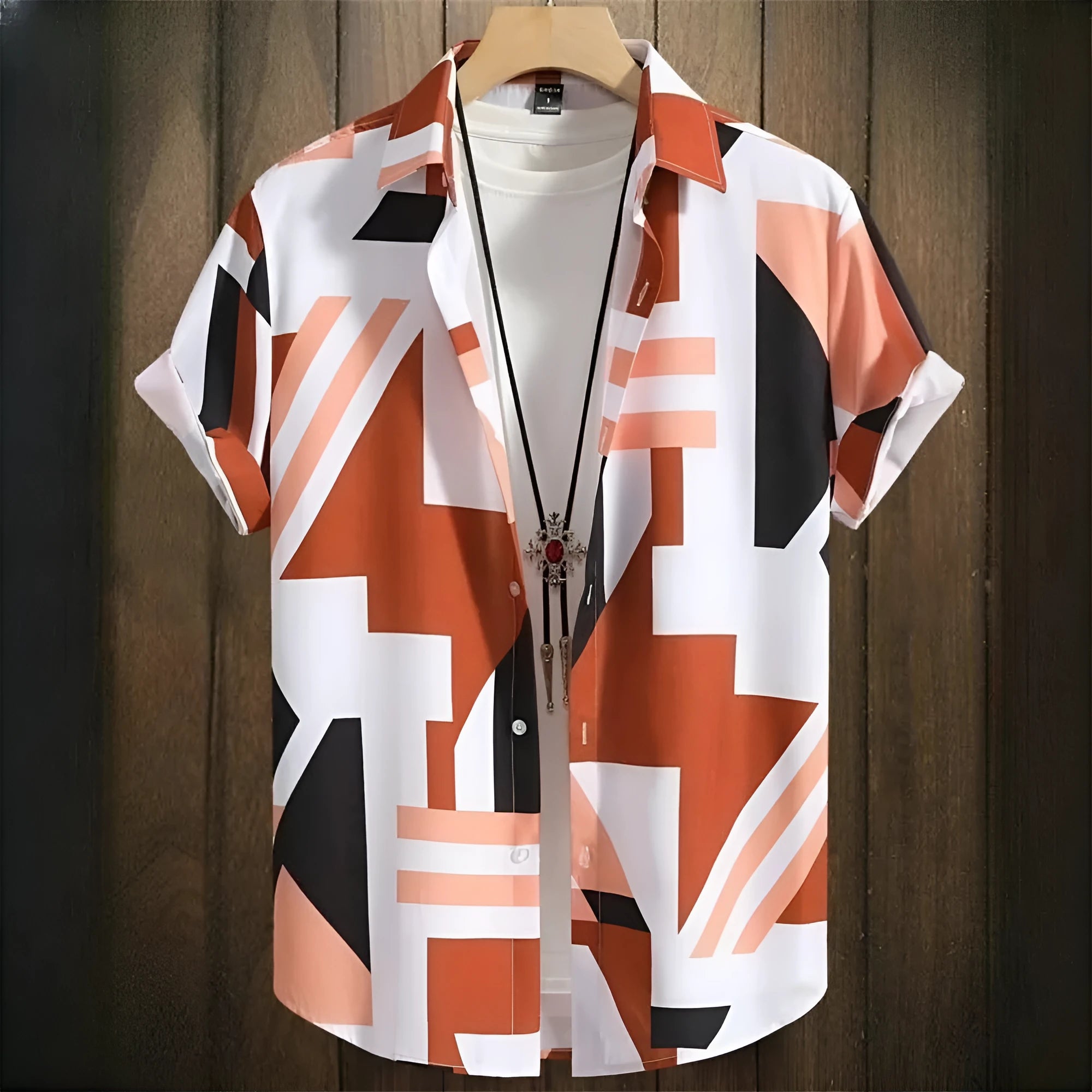 Men's camouflage pattern digital print cardigan shirt with short sleeves and loose fit
