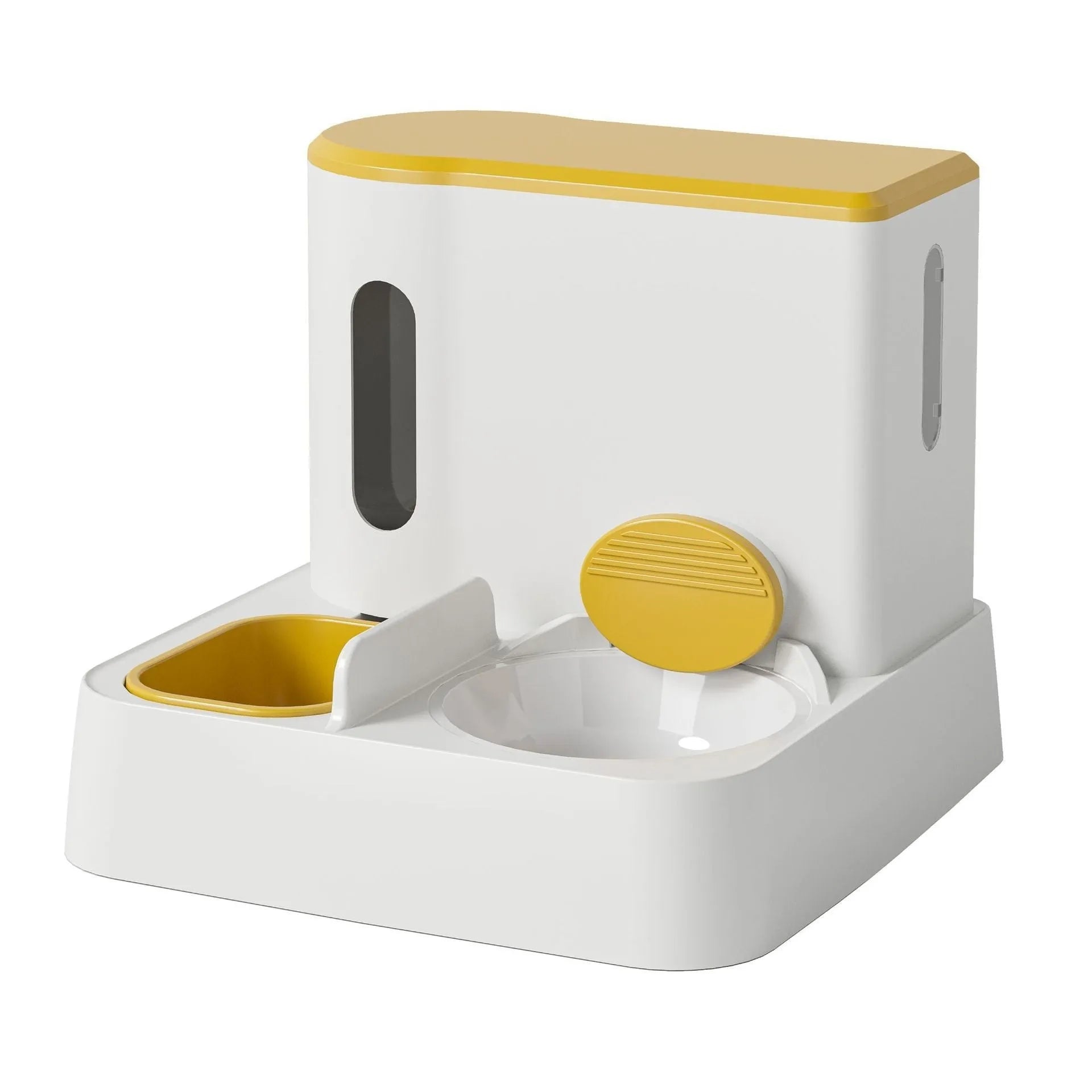 Automatic cat feeder water dispenser with double bowl system and electric circulating water pump in grey colour