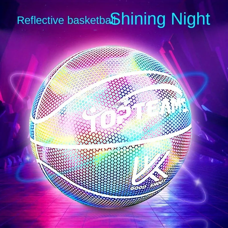 Creative fluorescent basketball size 7 with holographic reflective surface in chroma colour