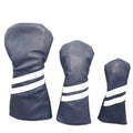 Oblique stripe golf club head cover in three sizes with six colour options including blue, black, red, white, green, and navy blue