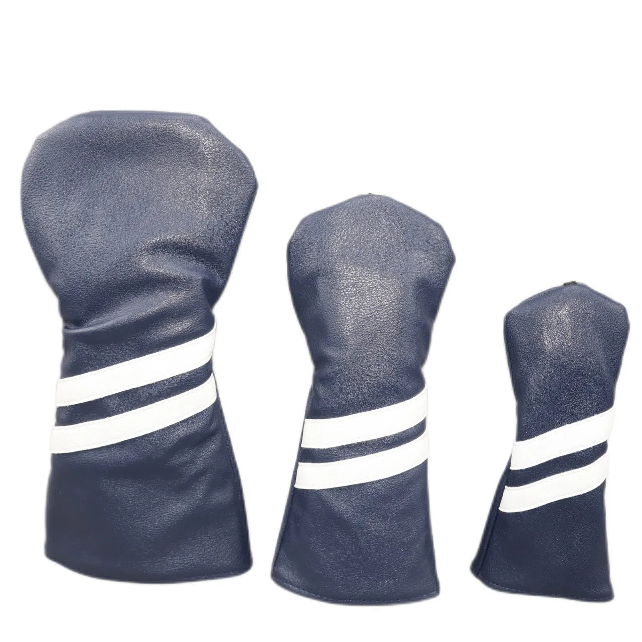 Oblique stripe golf club head cover in three sizes with six colour options including blue, black, red, white, green, and navy blue