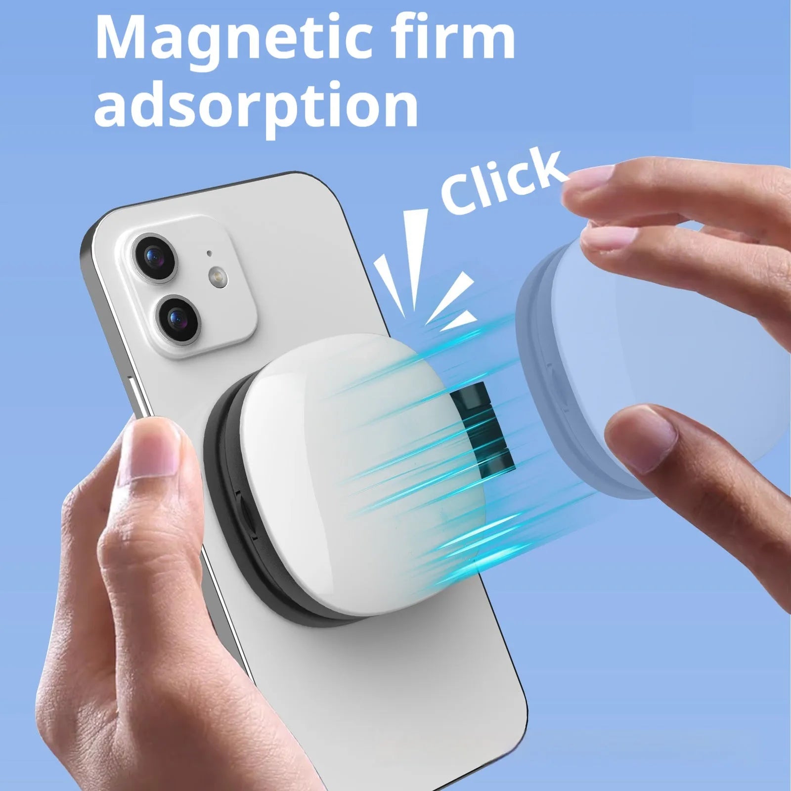 Black and white mobile phone selfie fill light with makeup mirror showing dimensions 61.2 x 76 x 25 mm